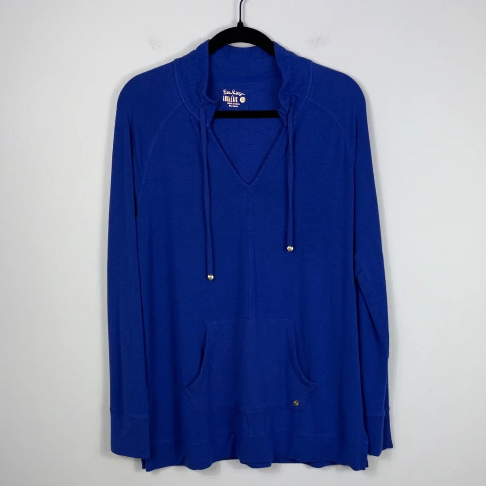 Lilly Pulitzer Luxletic Cassi Popover Sweatshirt Women’s Size Large Corsica Blue - Picture 2 of 8